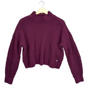 Hollister Cropped Sweater Womens Small Purple Pullover Chunky Knit Mock Neck